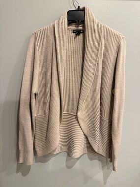 H&M Ribbed Open-Front Shawl Collar Cardigan - Beige